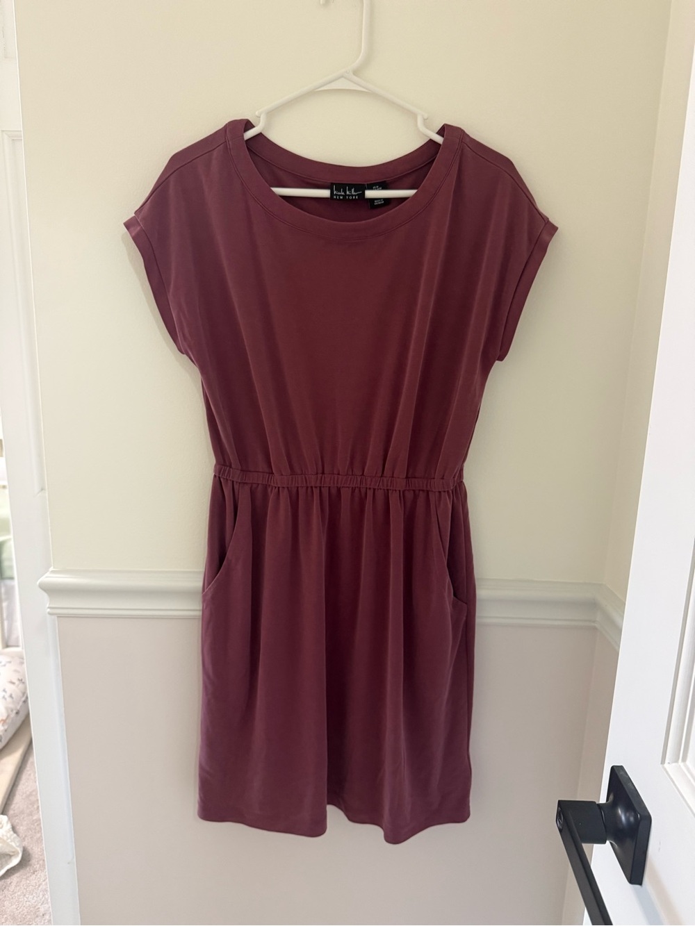 Nicole Miller Short Sleeve Elastic Waist Mini Dress - Mauve Plum